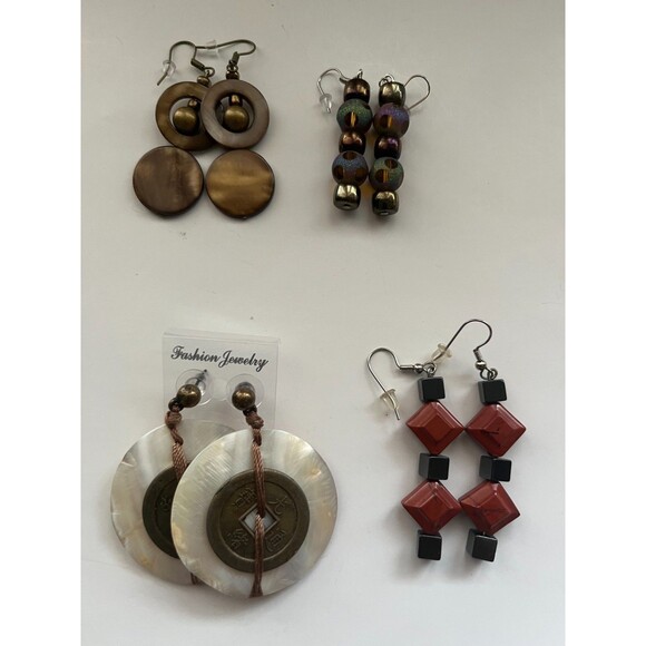 Pearl Shell Resin Pierced Earrings 4 Pair Dangle 3"-4" Boho Hippie USA Made K3 - Picture 3 of 6